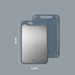 planches découper acier inoxydable moderne 22cm 35cm poignées intégrées vert clair gris métallisé