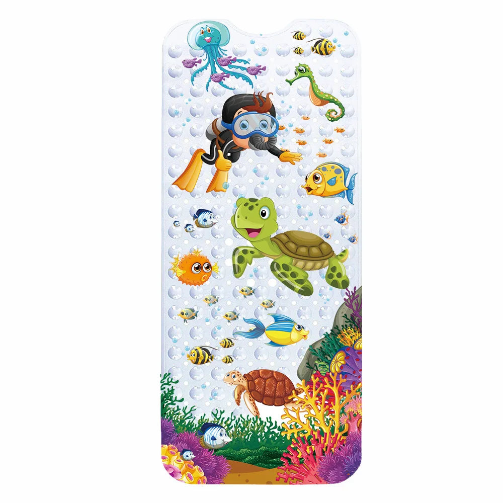 tapis bain pvc thème marin poissons coraux géométrique antidérapant moderne enfantin suction salle bain