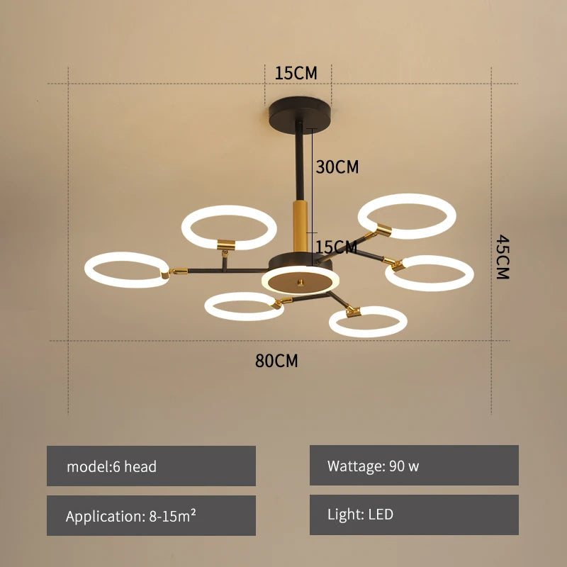 lampe suspendue moderne nordique 10 têtes noir doré led echangement e27