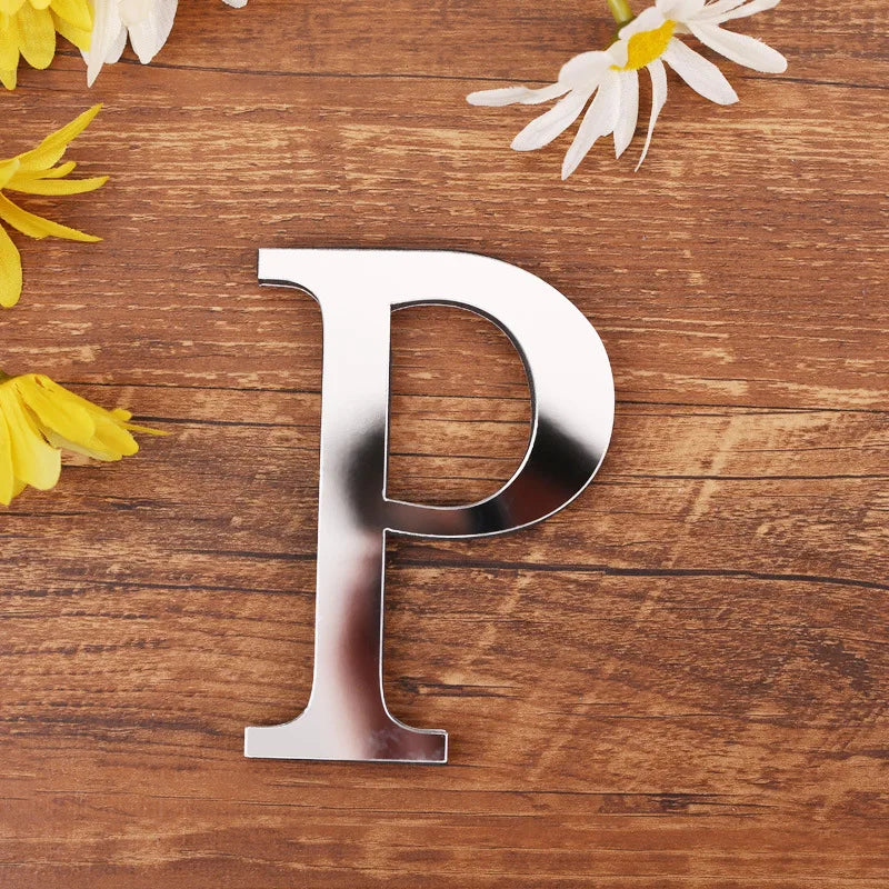 lettre acrylique miroir argentée autocollante décoration murale alphabet moderne fête mariage maison diy