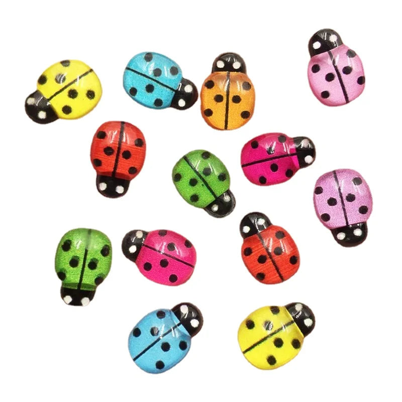 pierres colorées résine coccinelle dessin animé jaune bleu vert rouge points noirs bijoux scrapbooking