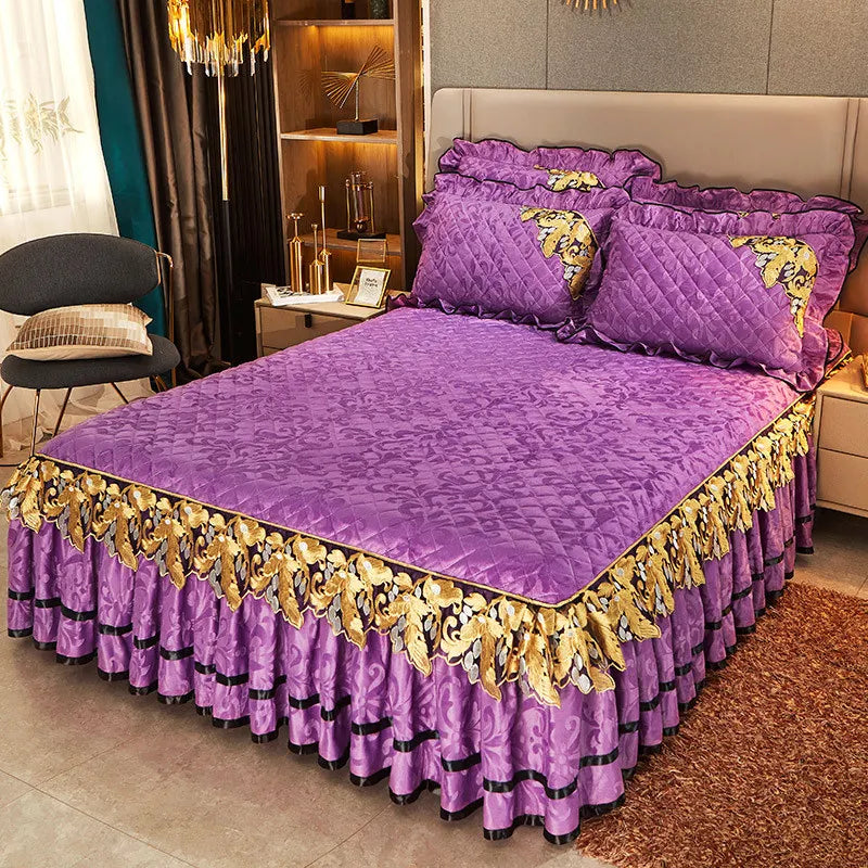 Ensemble couvre-lit 3 pièces velours violet