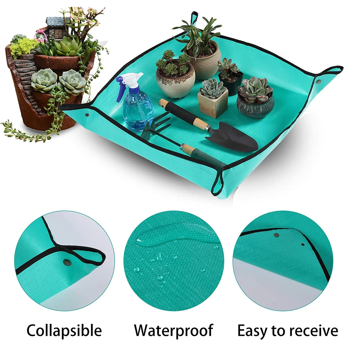 tapis jardinage vert texture tissée moderne imperméable paires gants pinces pots plantes