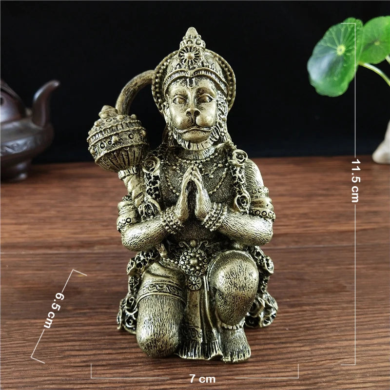 statue hanuman dieu singe bronze details sculptés decoration religieuse traditionnelle hindoue massue ornée
