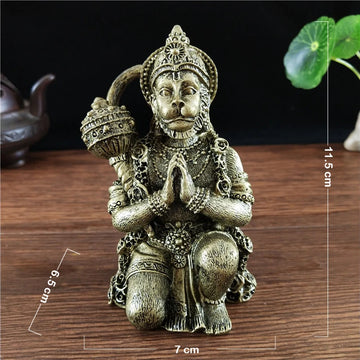 statue hanuman dieu singe bronze details sculptés decoration religieuse traditionnelle hindoue massue ornée