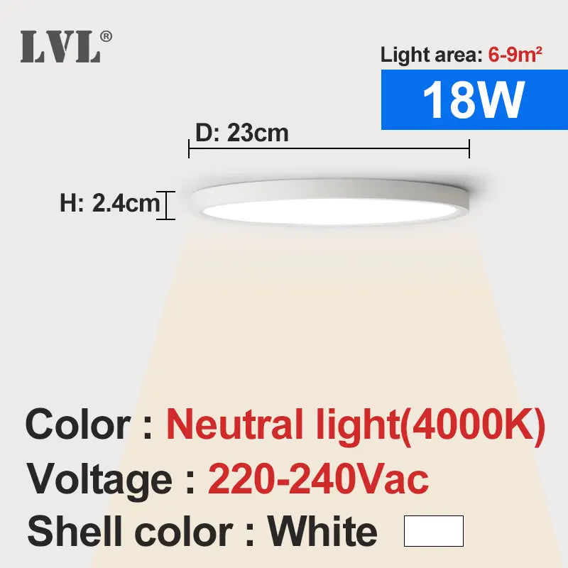 plafonnier led moderne blanc 220v 12w 18w 24w 32w 5000k 2000lm 30m²