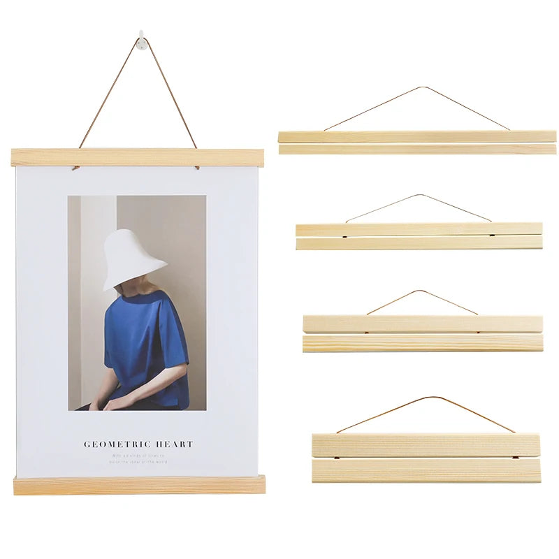 cadres photo bois clair minimaliste suspension murale affiches personnalisées floraux geometriques scandine
