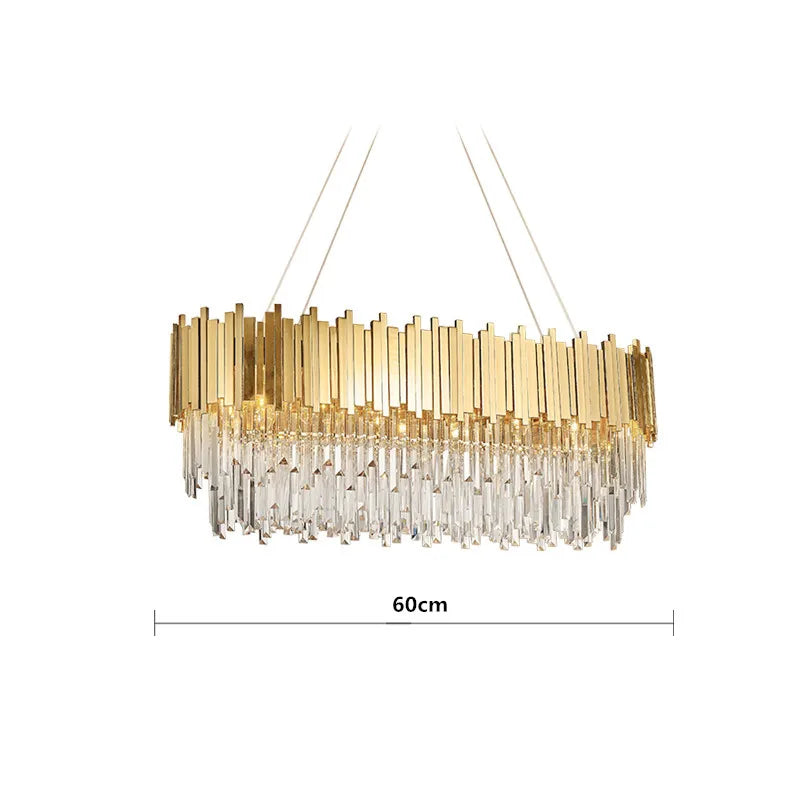 Suspension lumineuse moderne dorée pendants transparents barres rayonnantes salon élégant