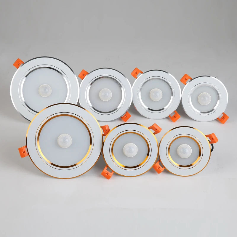 plafonnier led rond moderne capteur mouvement couloir escalier blanc doré