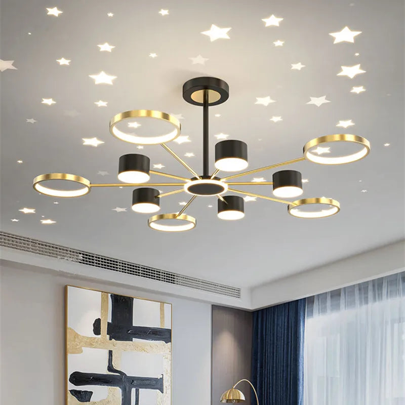 plafonnier led moderne ciel étoilé lune salon chambre enfant noir doré