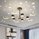 plafonnier led moderne ciel étoilé lune salon chambre enfant noir doré