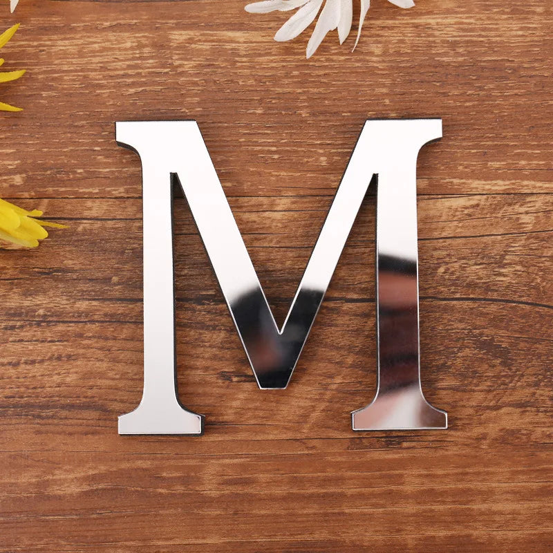 lettre acrylique miroir argentée autocollante décoration murale alphabet moderne fête mariage maison diy