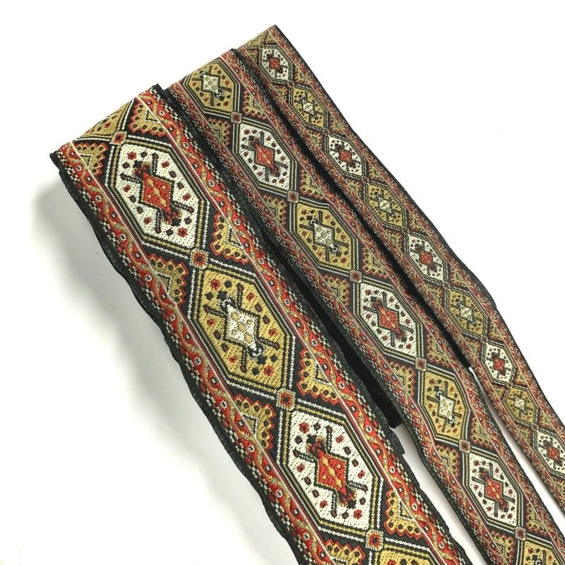 ruban gros grain motif géométrique ethnique noir beige rouge blanc 100% polyester 2cm 3.3cm