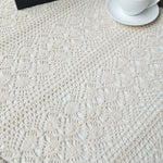 serviette table coton fleur boho chic beige clair crochetée tassellets 100x100cm 130x130cm 150x150cm mariage