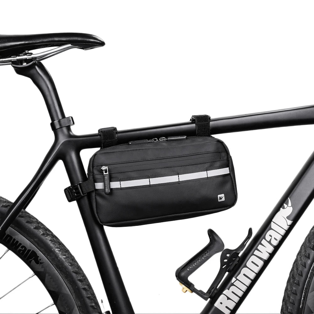 sacoche vélo bleu marine gris étanche bandes réfléchissantes pratique clips compartiment poches sportif