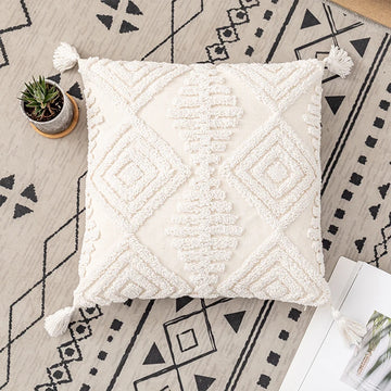 housses coussins coton blanc motif géométrique boho chic tassel opaques 45x45cm 30x50cm