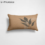 housse coussin motif feuilles moderne 30x50cm beige gris marronclair rosepâle