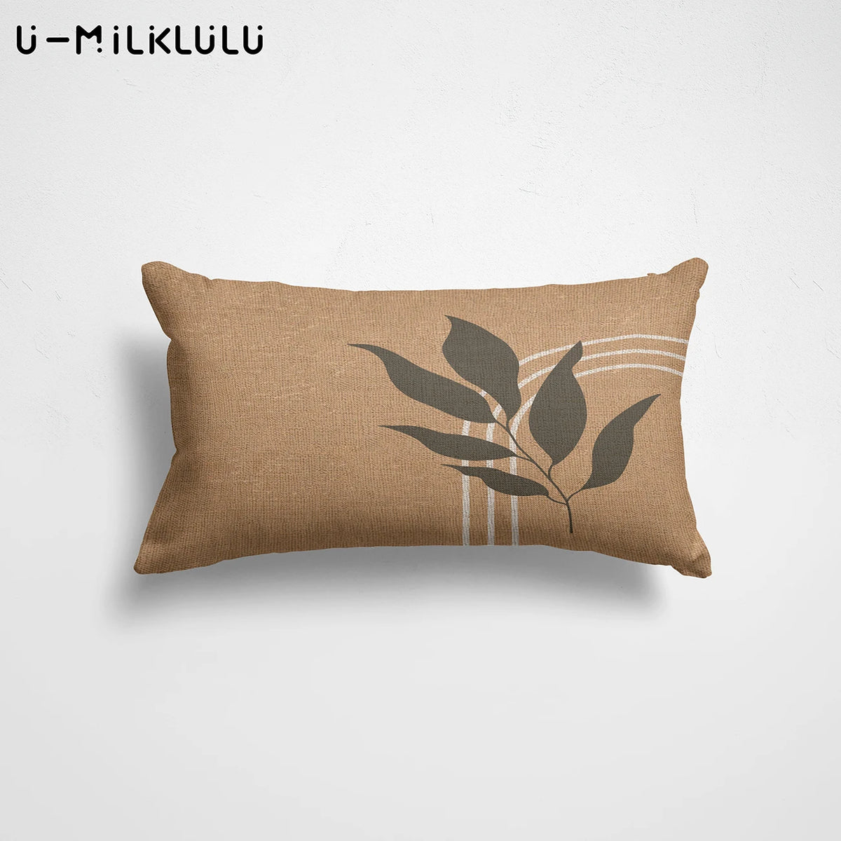 housse coussin motif feuilles moderne 30x50cm beige gris marronclair rosepâle