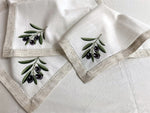 serviettes brodées olivier motifs festonnés rustique coton polyester table manger decoration cadeau