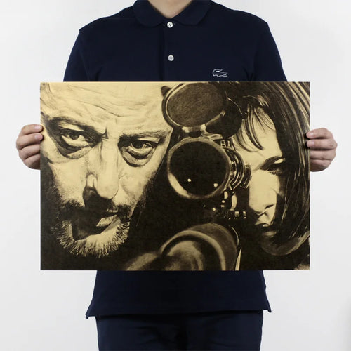 affiche vintage film Leon noir blanc dessin personnes kraft paper mur decoration portrait artiste