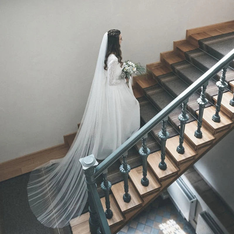 voile mariée femme blanc tissé plissé transparent classique attache peigne élégant deux couches bord