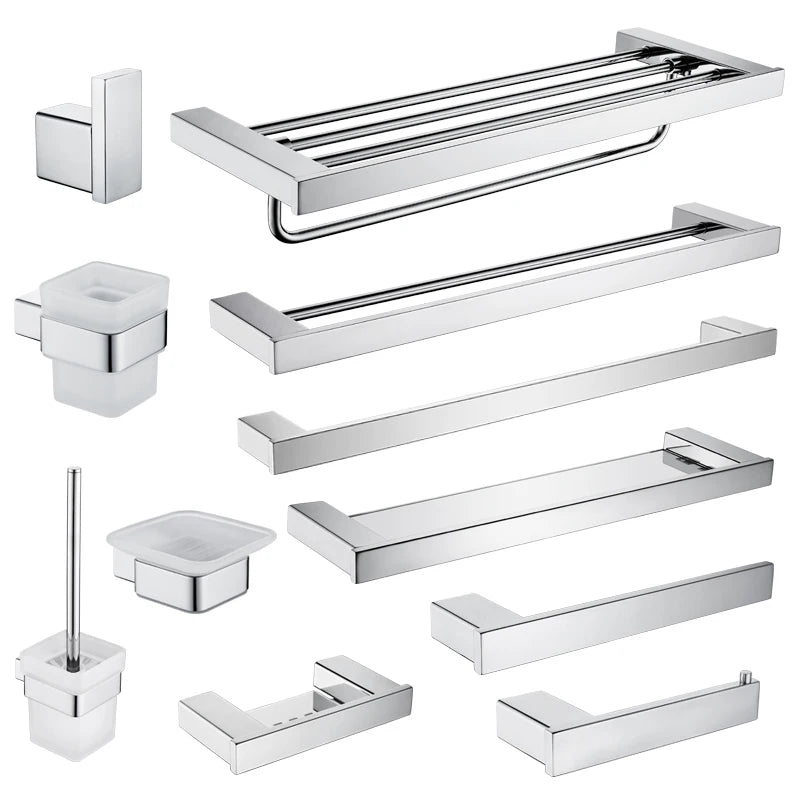 ensemble accessoires salle bain chrome moderne étagère murale porte serviettes porte savon porte rouleau