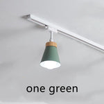 Spot lumineux moderne conique bois métal blanc noir gris vert jaune rose tringle