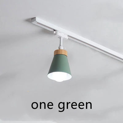 Spot lumineux moderne conique bois métal blanc noir gris vert jaune rose tringle
