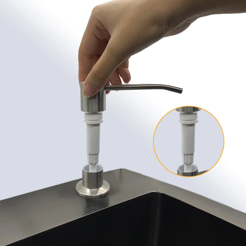distributeur savon liquide noir inoxydable moderne minimaliste vis fixé bouchons remplissage tube flexible cuisinewasherless