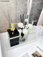 distributeur savon huiles essentielles moderne élégant blanc noir marbré set accessoires