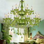 lustre vert olive cristal pendeloques goutte classique 58x60cm suspension chambre salon