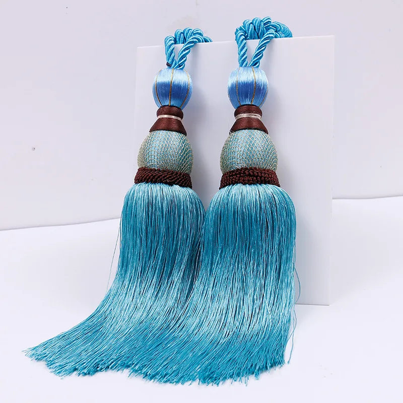 pompons rideau élégants rose doré gris rouge marron tissu uni noeuds décoratifs fixés