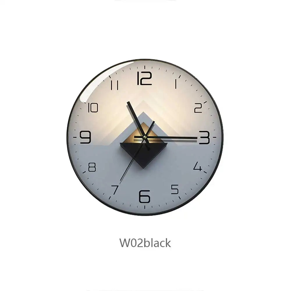 horloge murale moderne abstraite géométrique unique verre transparent aiguille quartz or gris bleu marine