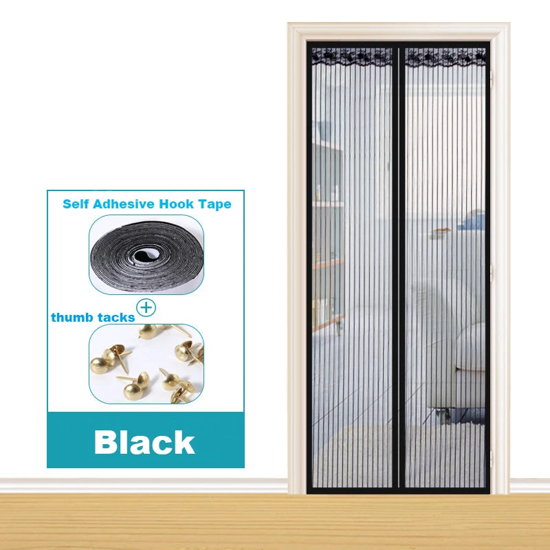 rideau porte magnétique anti moustiques polyester gris clair noir moderne aimants fixe auto agrippante
