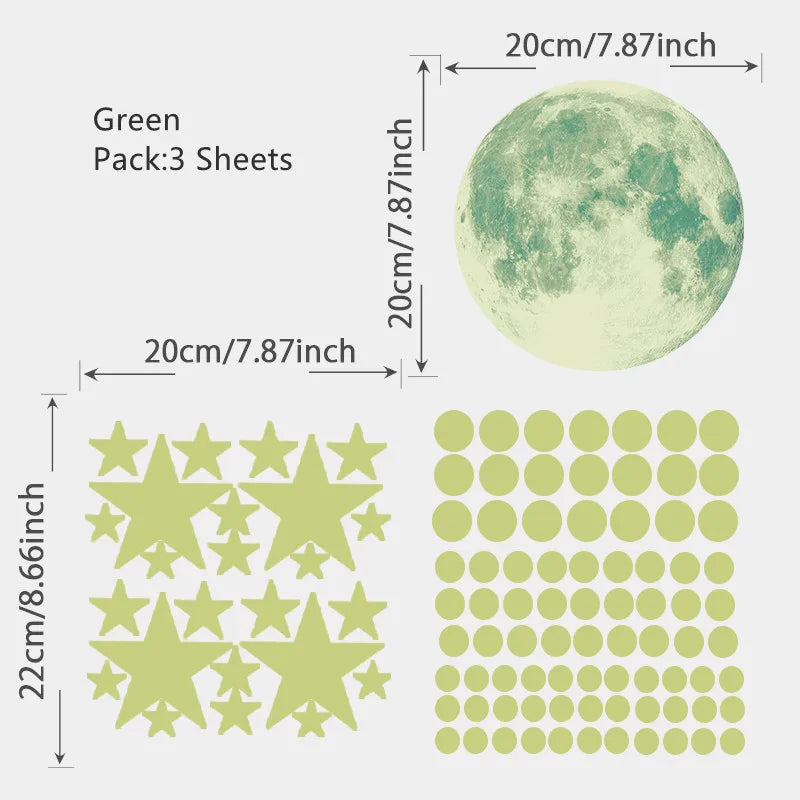 sticker mural étoiles lumineux nuit moderne bleu vert rose chambre enfant décoration bébé filles