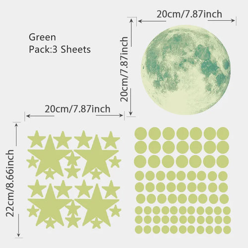 sticker mural étoiles lumineux nuit moderne bleu vert rose chambre enfant décoration bébé filles