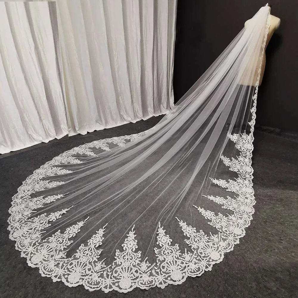 voile mariée classique dentelle blanc monocouche peigne 3m 3.5mètres translucent