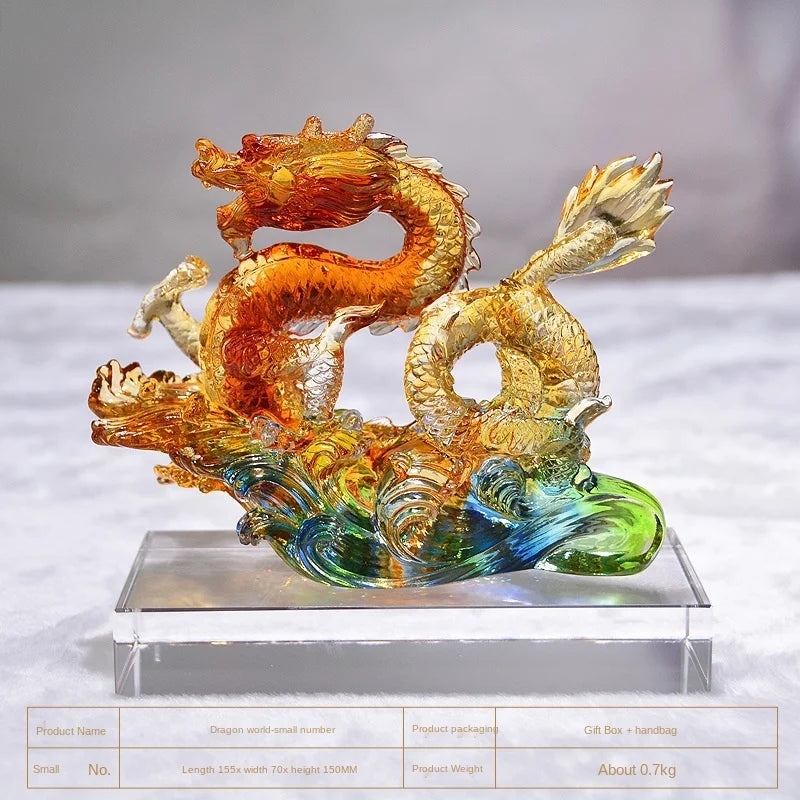 dragon sculpté transparent moderne orange vert bleu rouge décoration cadeau anniversaire lider