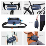 sacoche vélo bleu marine gris étanche bandes réfléchissantes pratique clips compartiment poches sportif