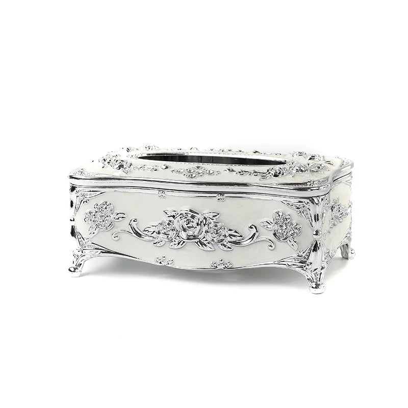 boîte mouchoirs ornements floraux strass blanc or rouge