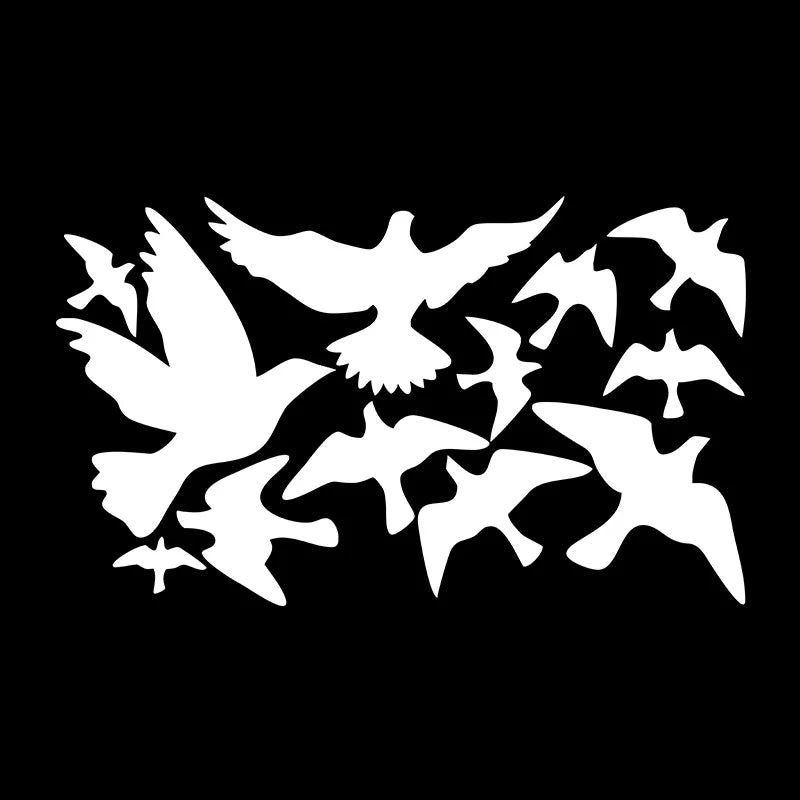 sticker mural moderne oiseaux volants blanc jaune noir 30x50cm adhésif