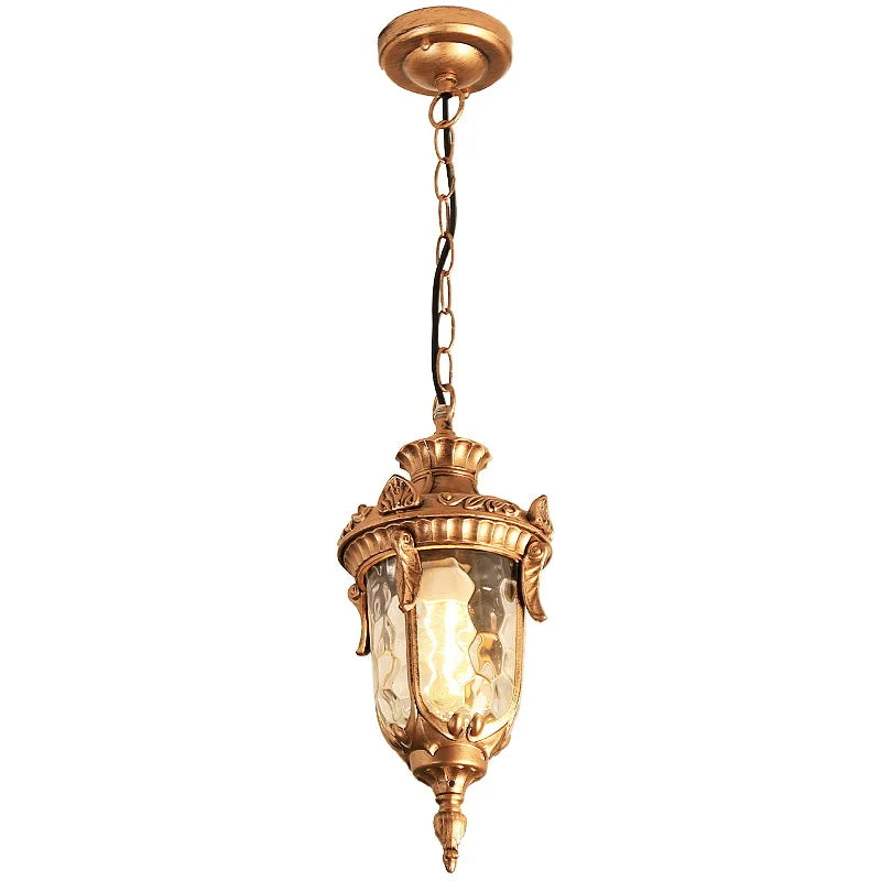 Lampe suspendue or noir verre translucide classique baroque chaîne texture métallique motif sculpté