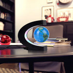 globe lévitation magnétique base lumineuse carte monde décoration moderne bleu vert