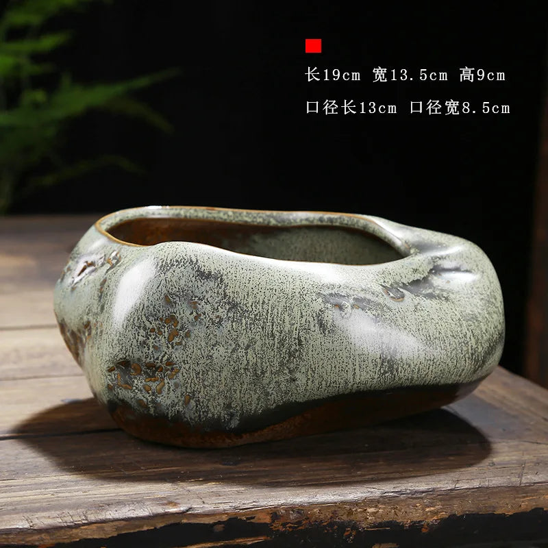 pots plante céramique glacée moderne minimaliste vert gris matériau poterie plante roche mousse