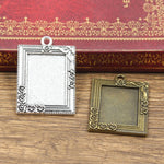 Cadre photo rectangulaire en bronze antique argenté pour bijoux DIY