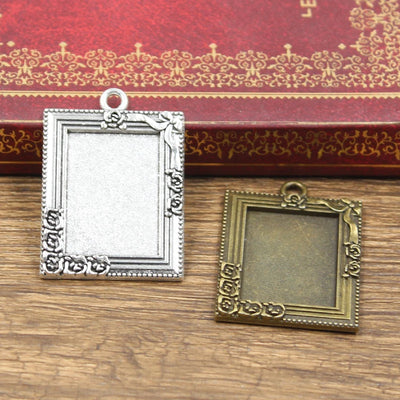 Cadre photo rectangulaire en bronze antique argenté pour bijoux DIY