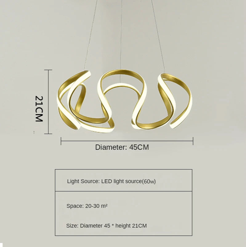 suspension lumineuse or blanc spirales élégante contemporaine plafonnier chaînes LED moderne