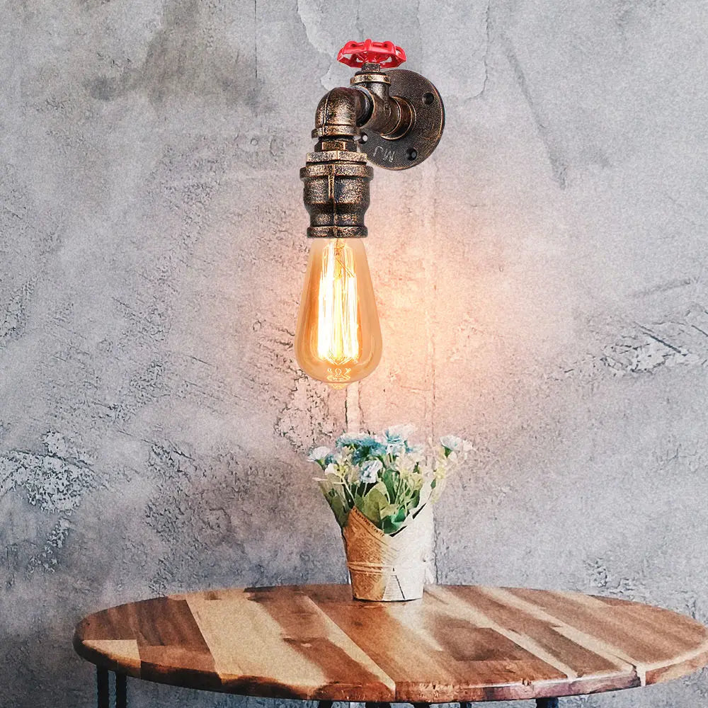 lampe murale industrielle vintage rétro tuyaux noir cuivre rouge fixations ampoules chambre cuisine