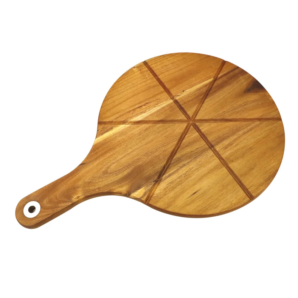planche pizza bois acacia grain visible ligne gravée marron rustique