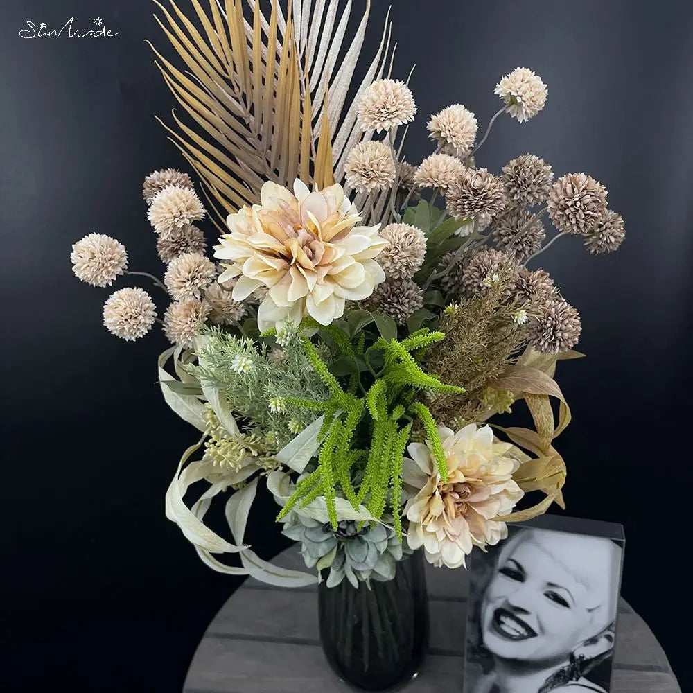 Bouquet artificiel dandelins soie orange blanc moderne décoration maison mariageintérieur